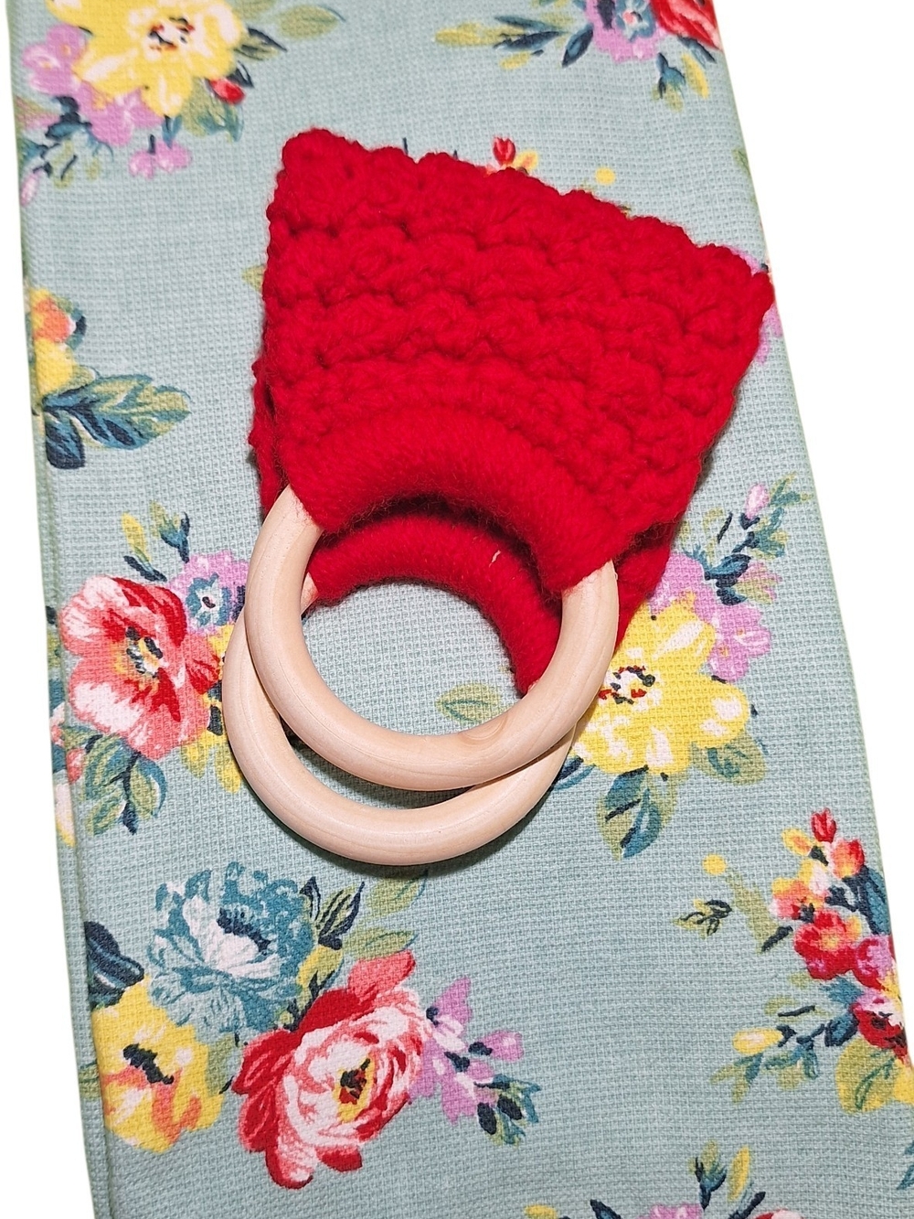 Handmade Crochet Dish Towel Holder With Wooden Rings NWOT